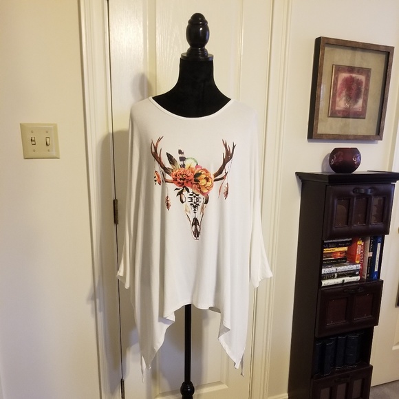 CAROL CHRISTAIN Western Floral Skull print Tunic Top - Picture 2 of 3